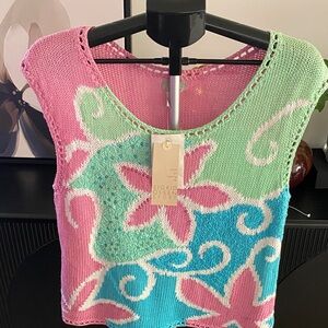 Sigrid Olsen Sport Multicolored Knit  Sweater Vest Embellished With Sequins